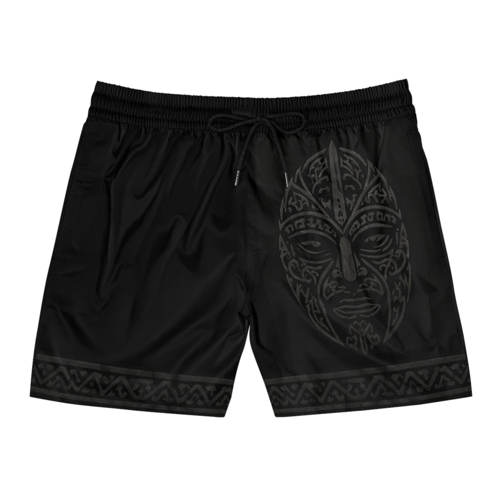 Island Warrior Tribal Mask Swim Shorts — Mid-Length Men’s Beach Trunks