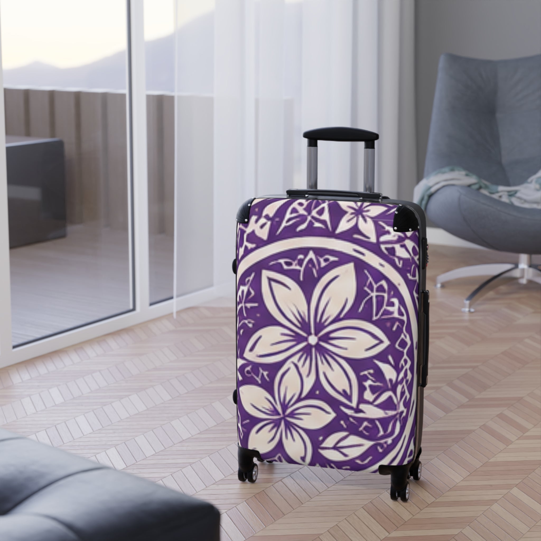 Purple Plumeria Suitcase — Tropical Plumeria Carry-On Luggage