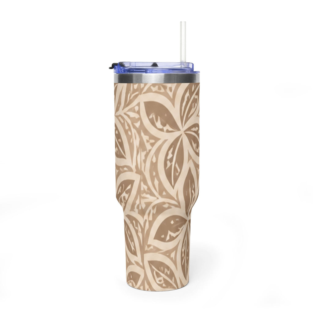 40oz Thermal Tumbler — Beige Floral Mandala Insulated Travel Cup