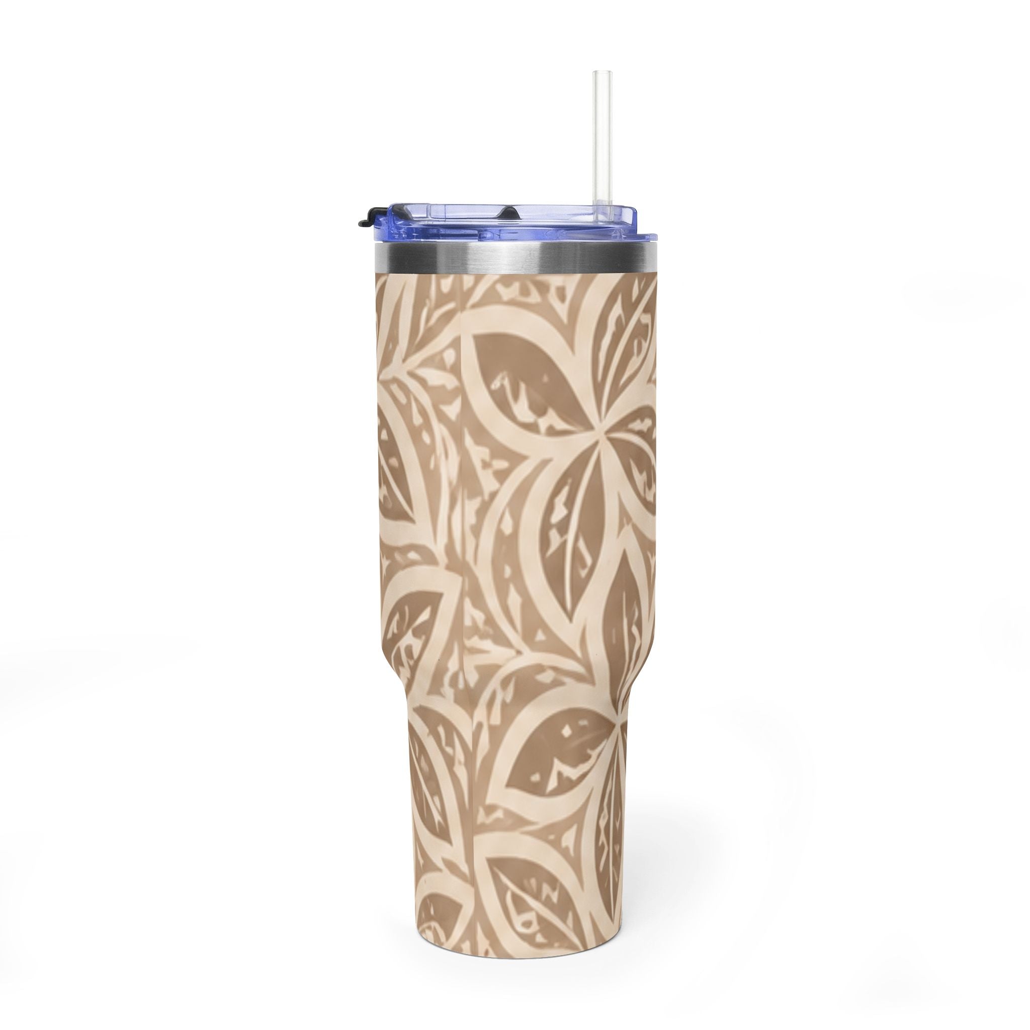 40oz Thermal Tumbler — Beige Floral Mandala Insulated Travel Cup