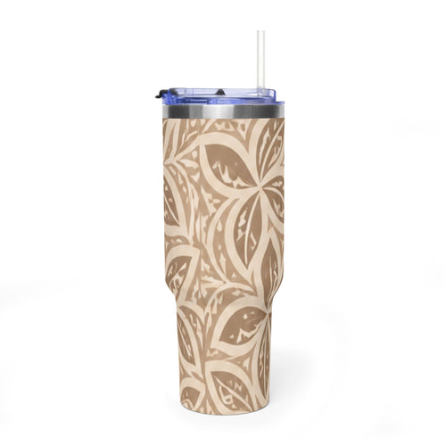 40oz Thermal Tumbler — Beige Floral Mandala Insulated Travel Cup