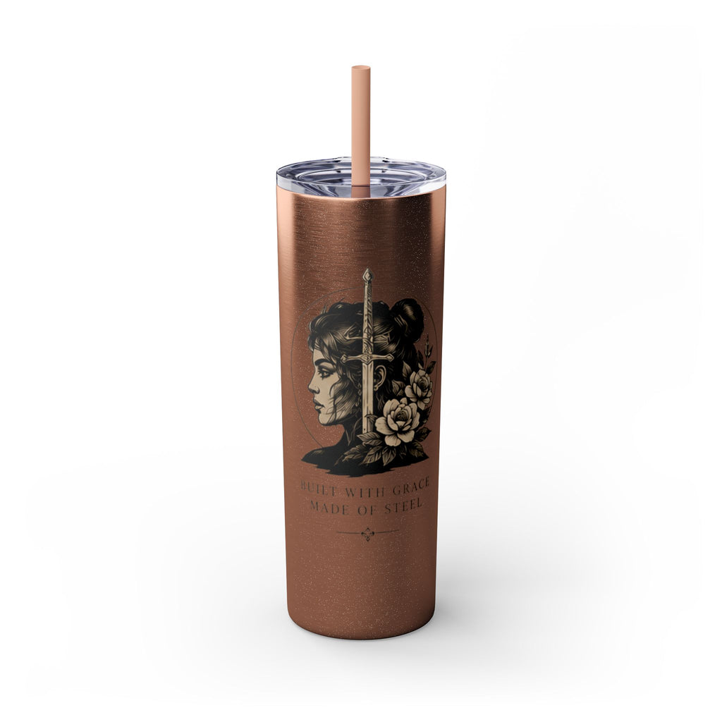 20oz Skinny Tumbler — “Built With Grace, Made of Steel” Warrior Woman Design