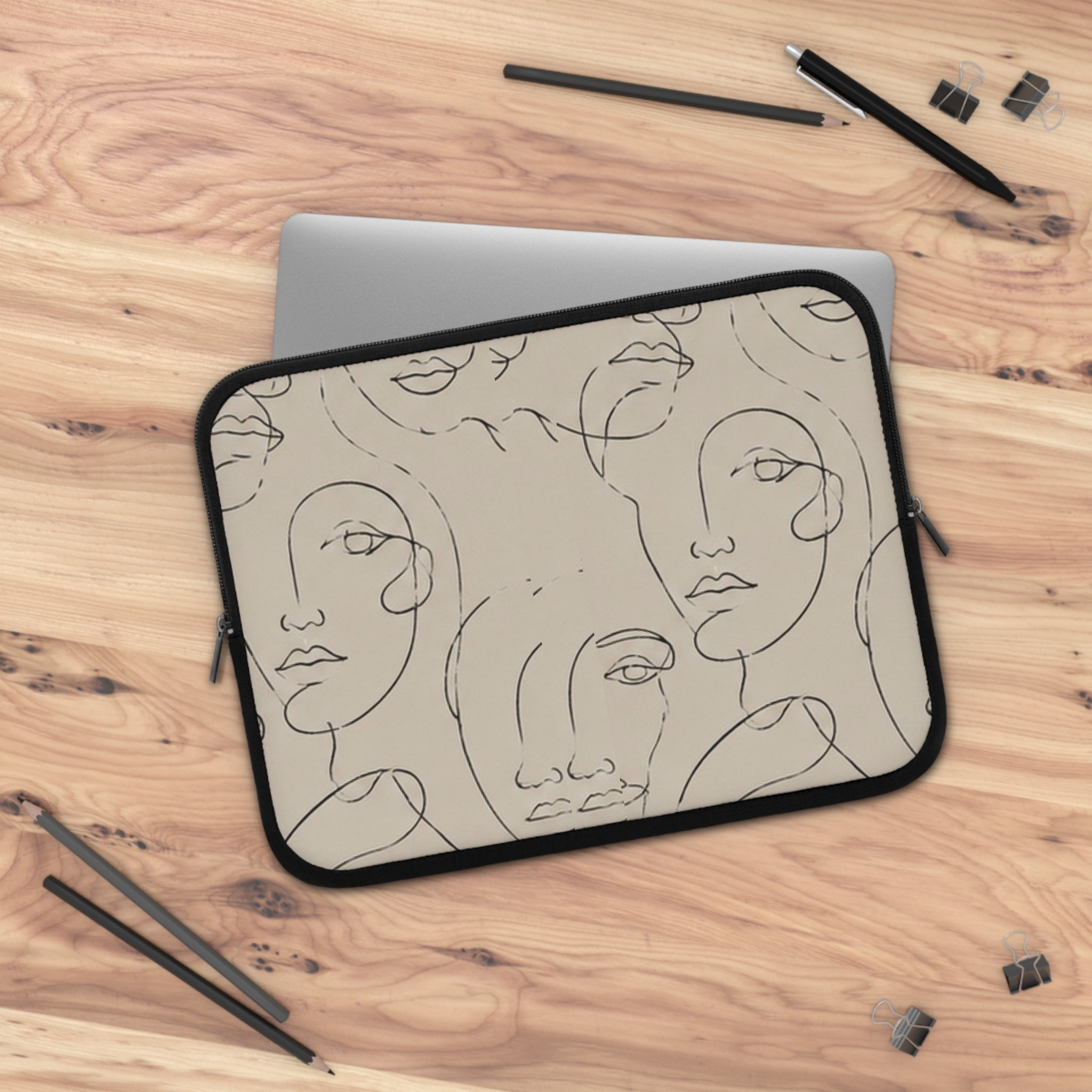 Abstract Line Art Faces Laptop Sleeve