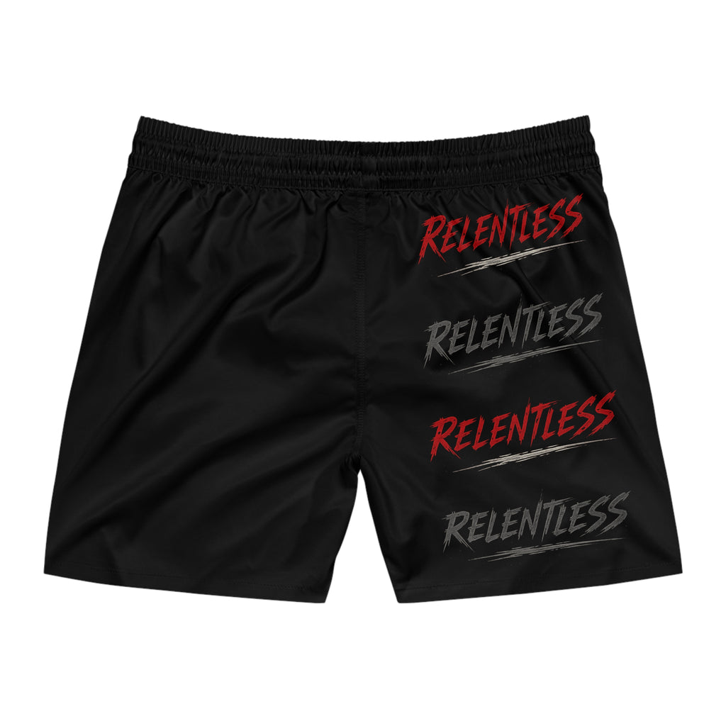 Relentless Swim Shorts — Men's Mid-Length Black Athletic Swim Trunks