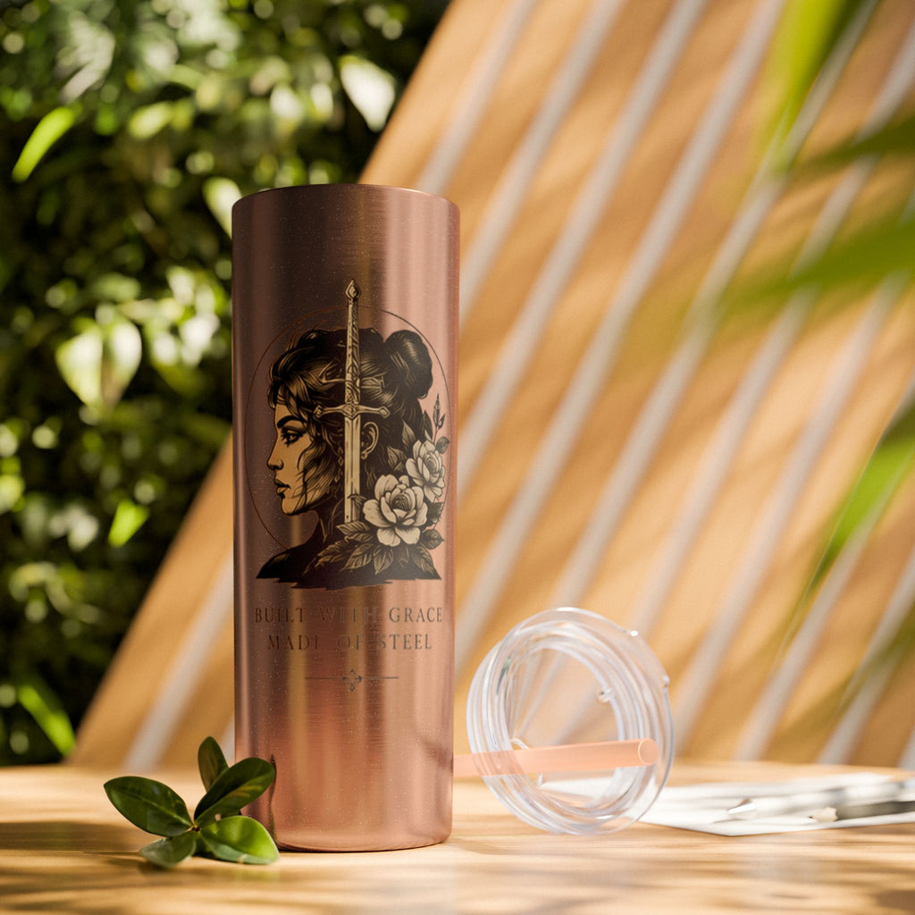 20oz Skinny Tumbler — “Built With Grace, Made of Steel” Warrior Woman Design