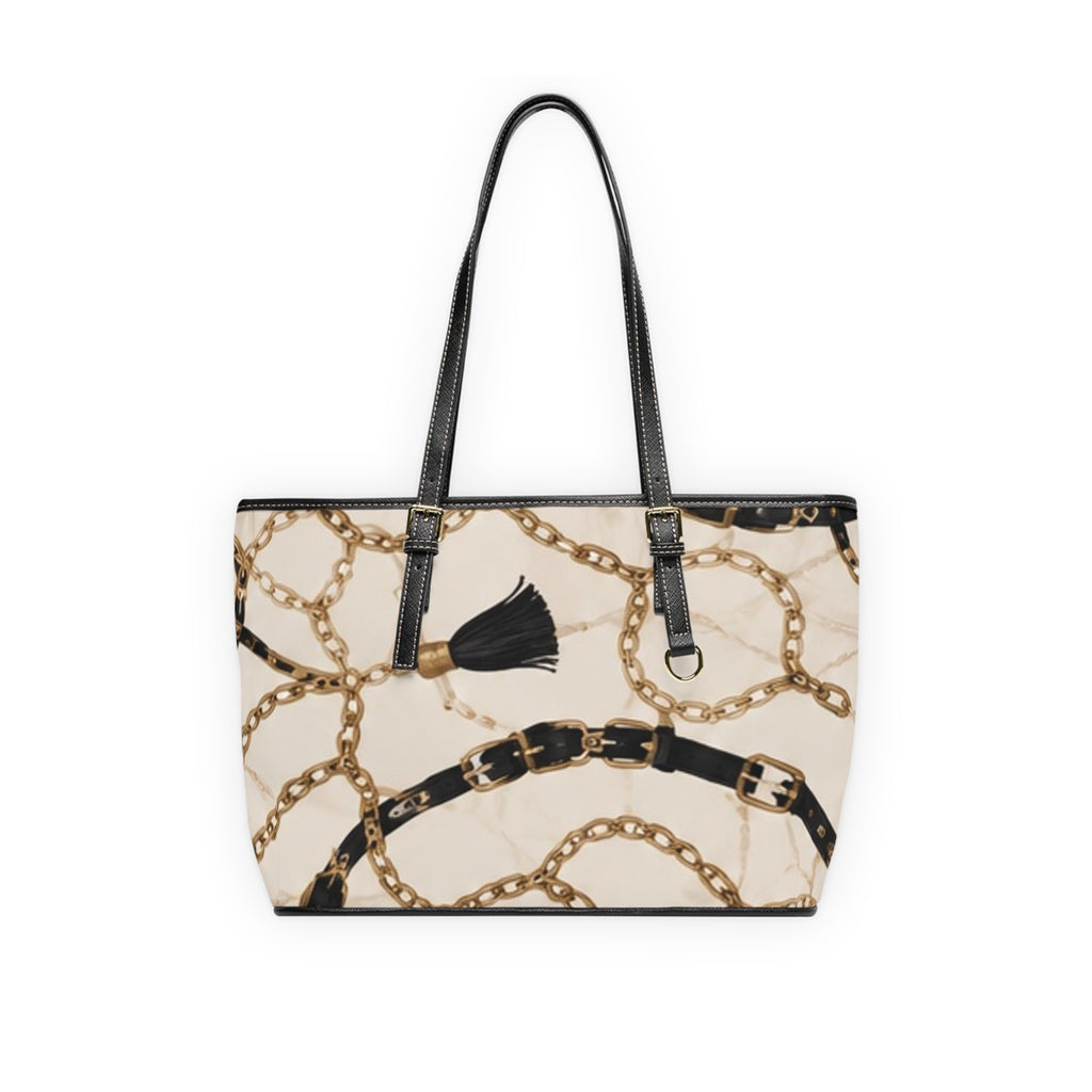 Chain Scarf PU Leather Shoulder Bag — Chic Tote with Decorative Chain