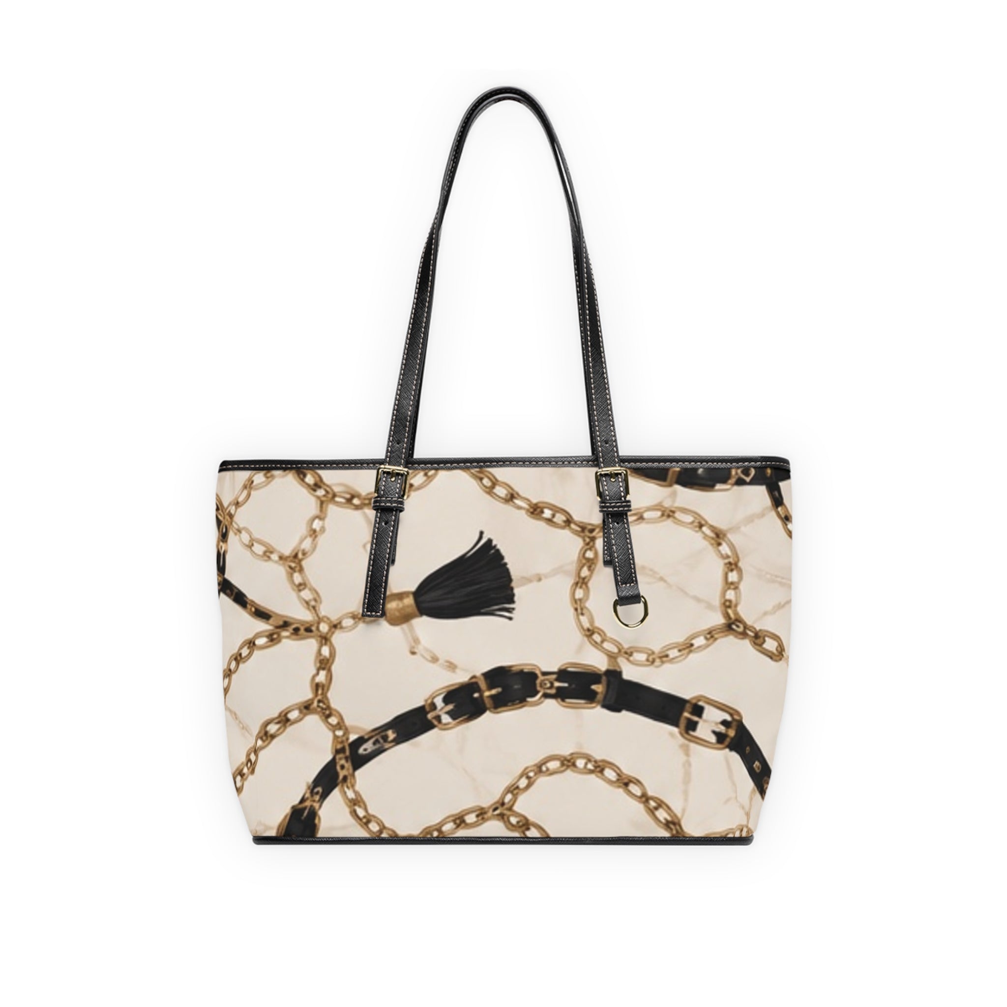 Chain Scarf PU Leather Shoulder Bag — Chic Tote with Decorative Chain