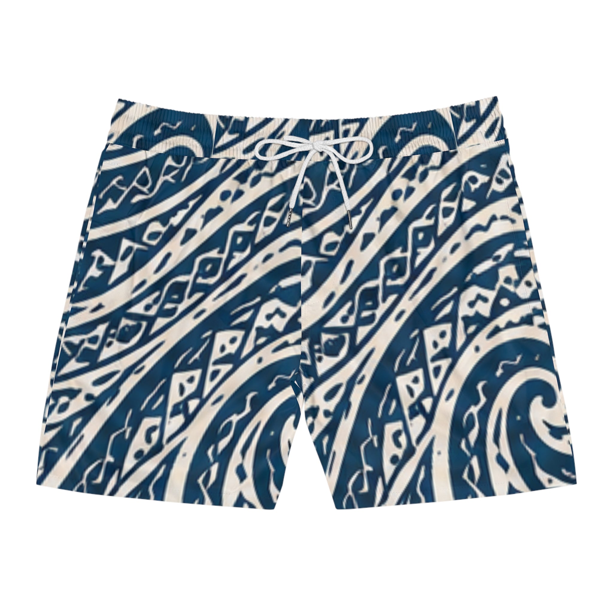 Ocean Wave Tribal Swim Shorts — Men's Mid-Length Beach Trunks