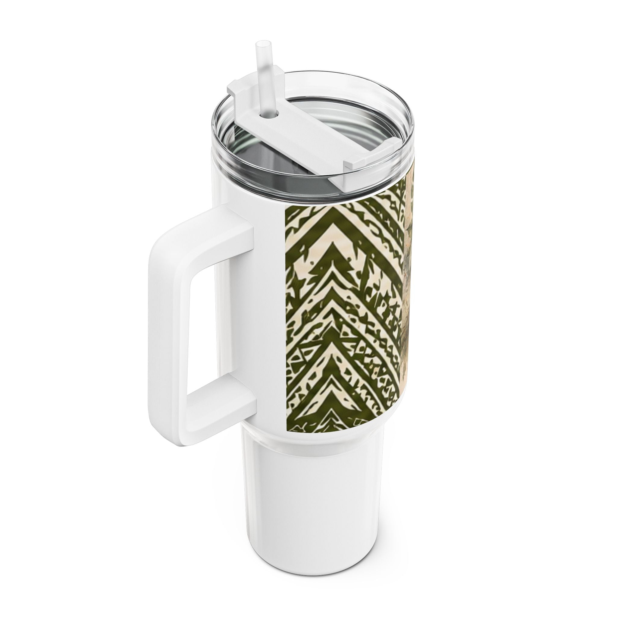 40oz Floral Roots Tumbler — “Deep Roots, Endless Growth” Mauna tribal design Travel Mug