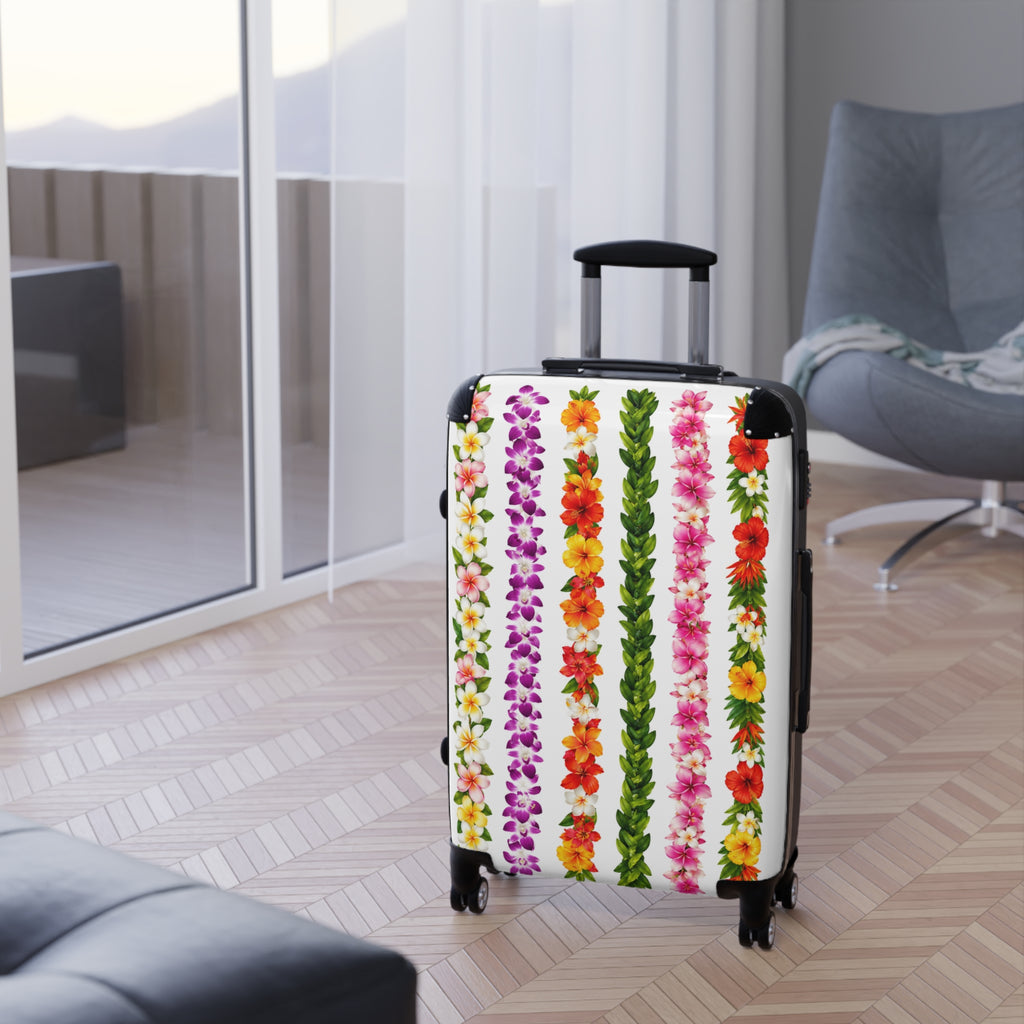 Hawaiian Lei Stripe Suitcase — Floral Travel Carry-On