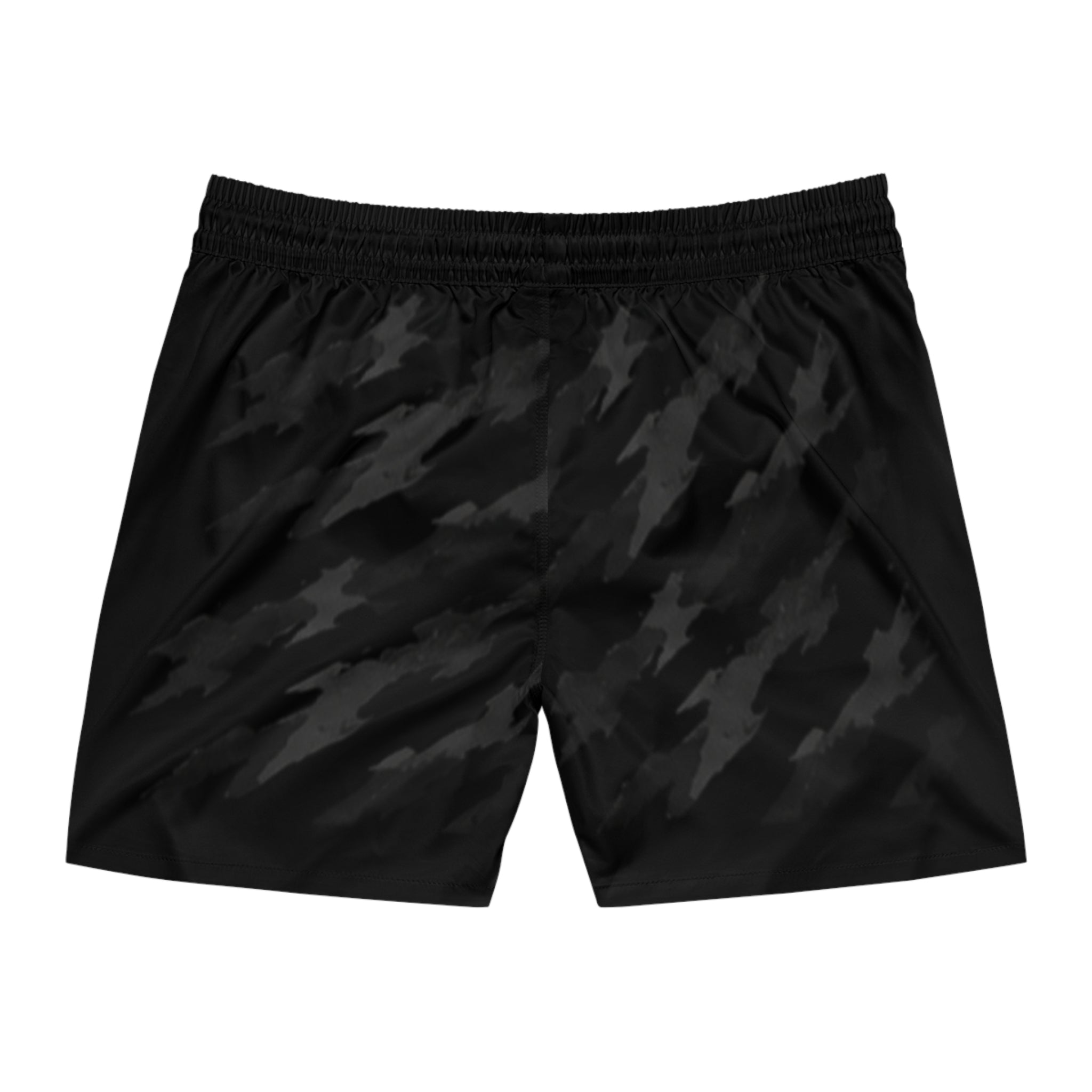 Men's Black Camo Swim Shorts — Mid-Length Quick-Dry Beach Trunks