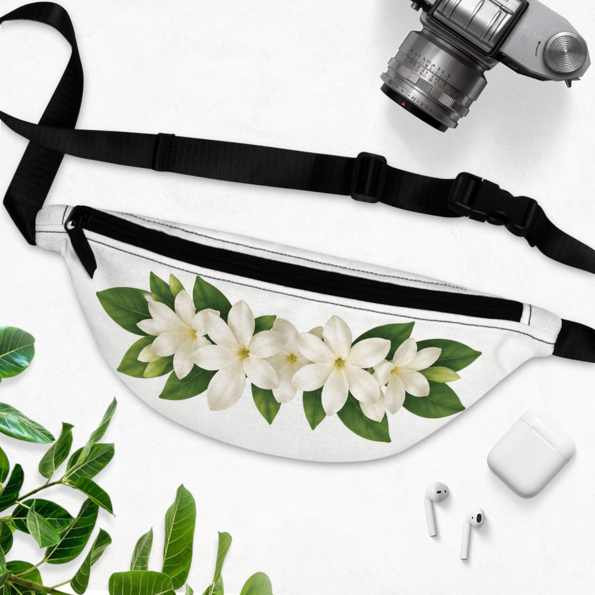 Fanny Pack — White Gardenia Floral Waist Bag