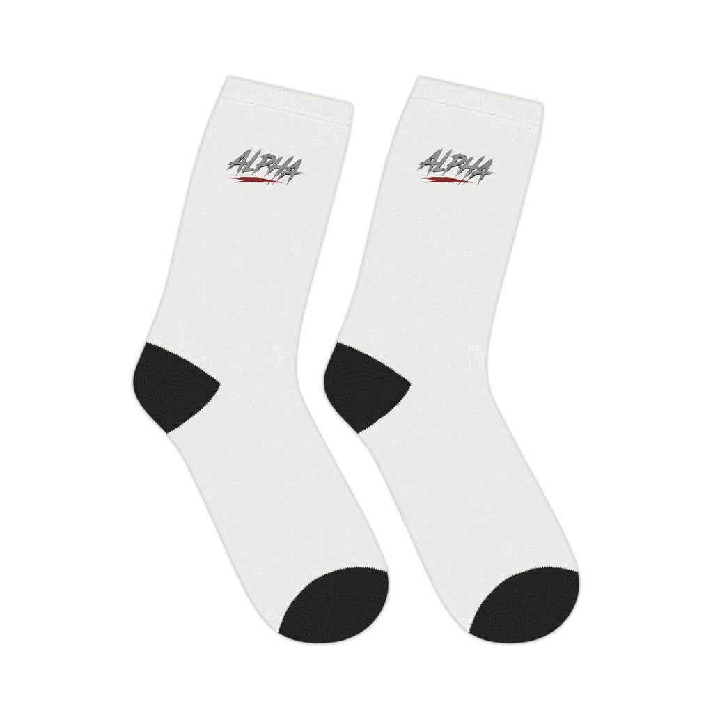 White Mid-Calf Socks with Small 'Nina' Script Accent — Casual Everyday Crew Socks