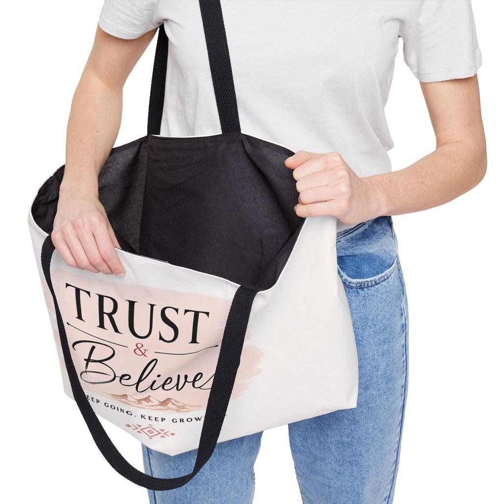 Weekender Tote Bag — "Trust & Believe" Inspirational Canvas Tote for Travel, Gym & Everyday