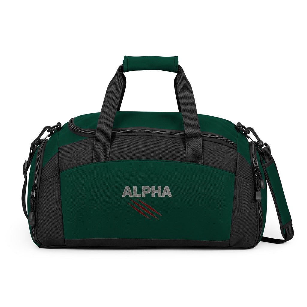 Alpha Gym Bag — Durable Black Duffle with 'ALPHA' Claw-Print Logo