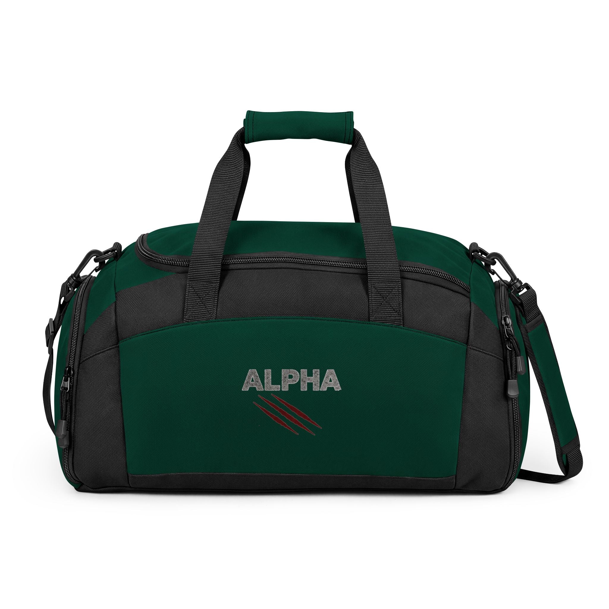 Alpha Gym Bag — Durable Black Duffle with 'ALPHA' Claw-Print Logo