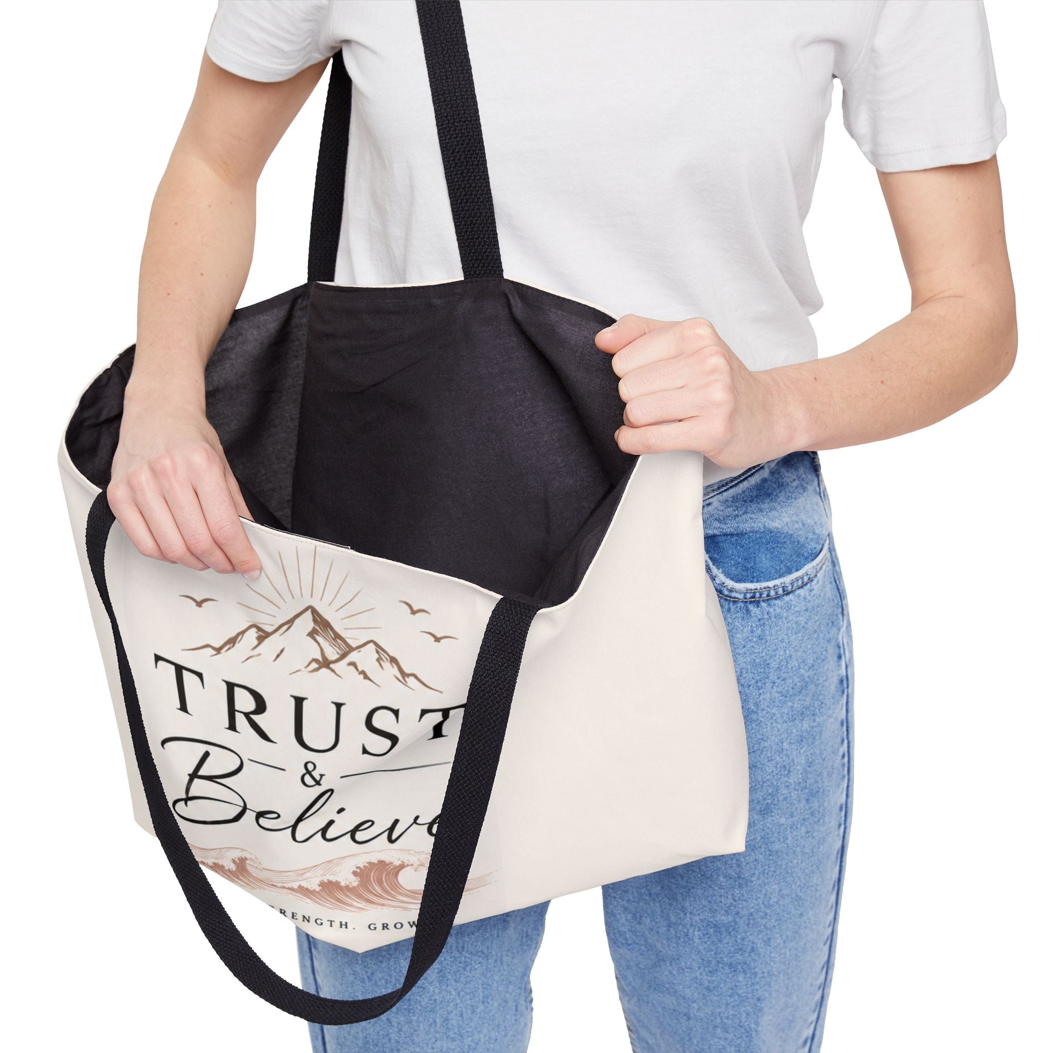 Weekender Tote Bag — "Trust & Believe" Inspirational Canvas Travel Tote