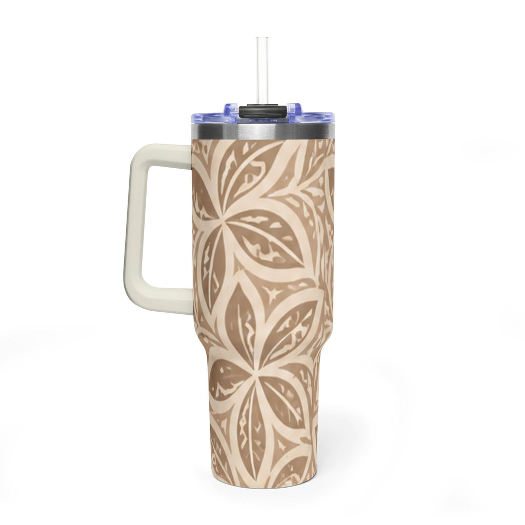 40oz Thermal Tumbler — Beige Floral Mandala Insulated Travel Cup
