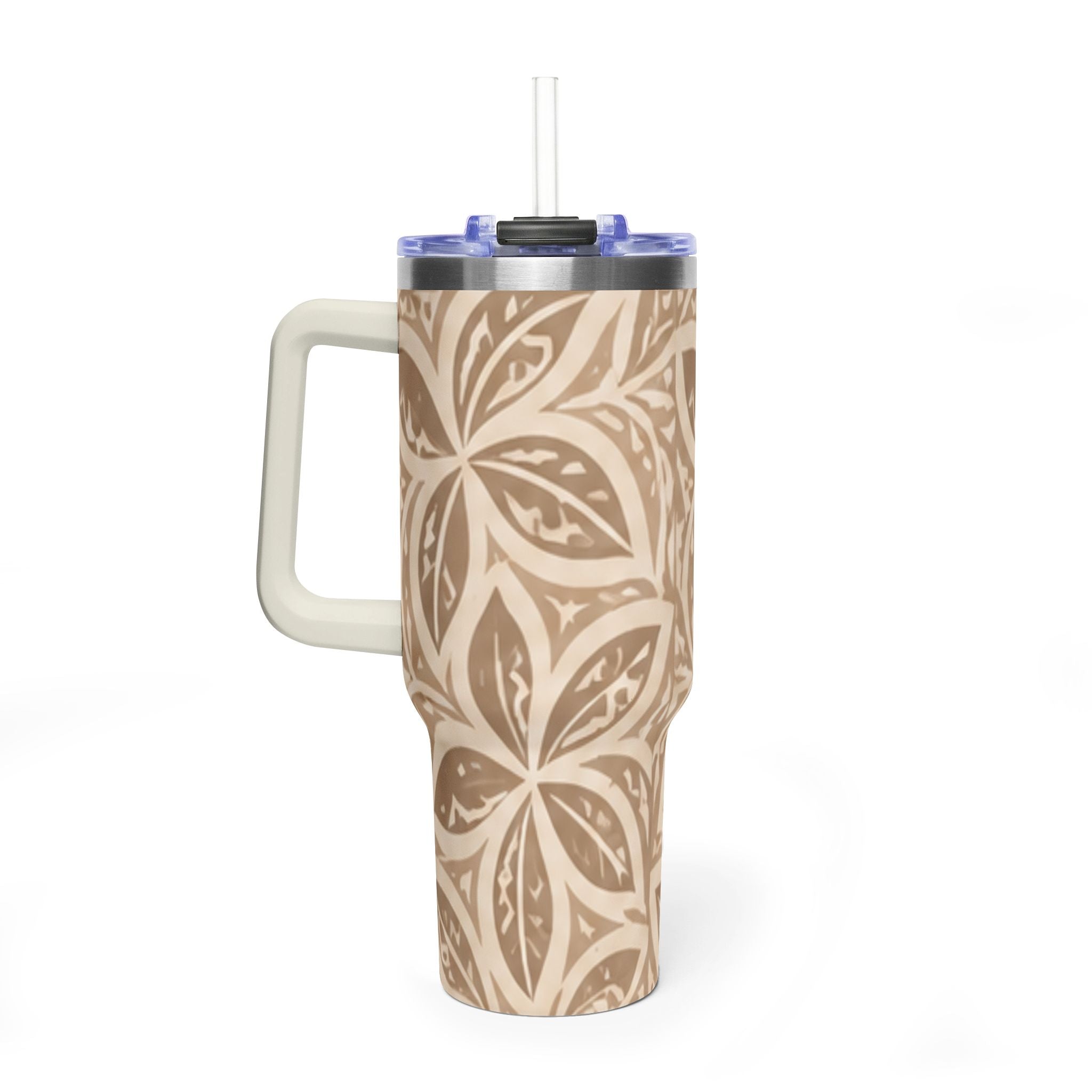 40oz Thermal Tumbler — Beige Floral Mandala Insulated Travel Cup