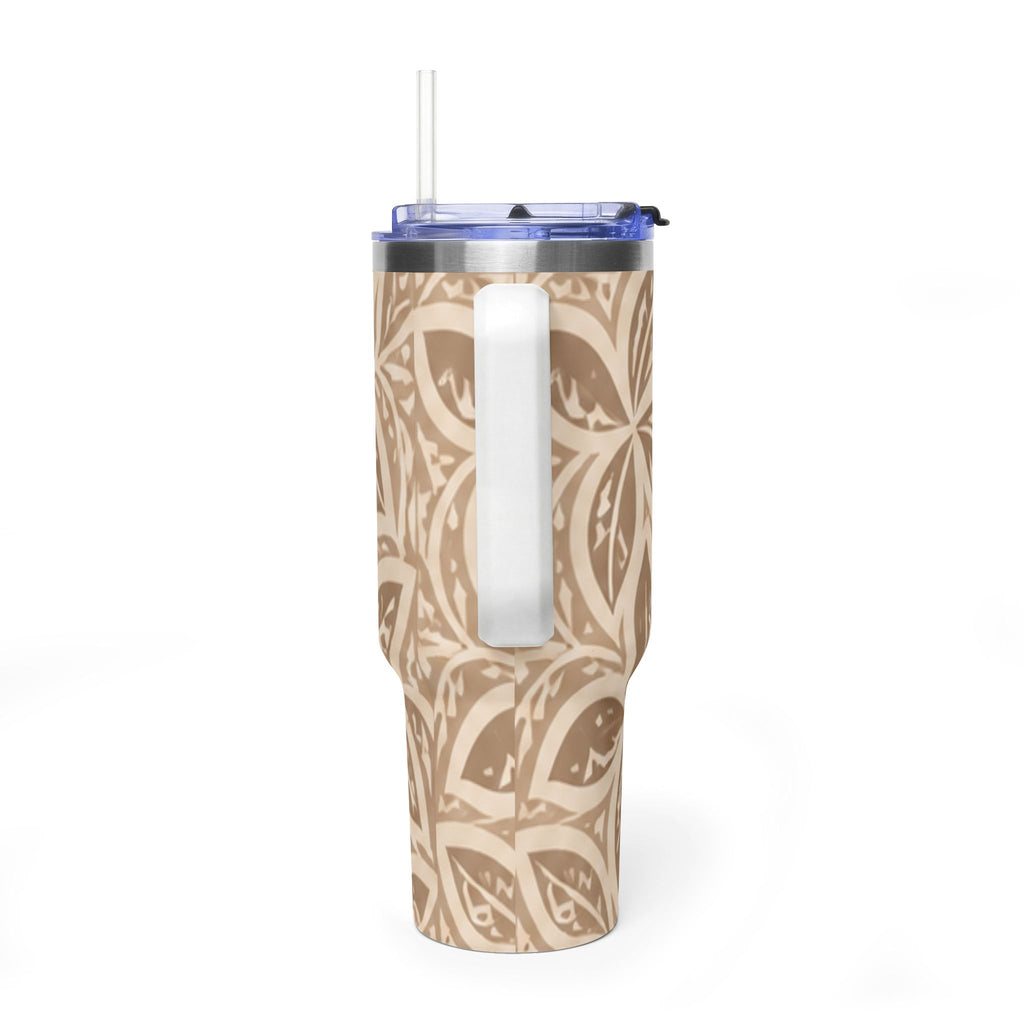 40oz Thermal Tumbler — Beige Floral Mandala Insulated Travel Cup