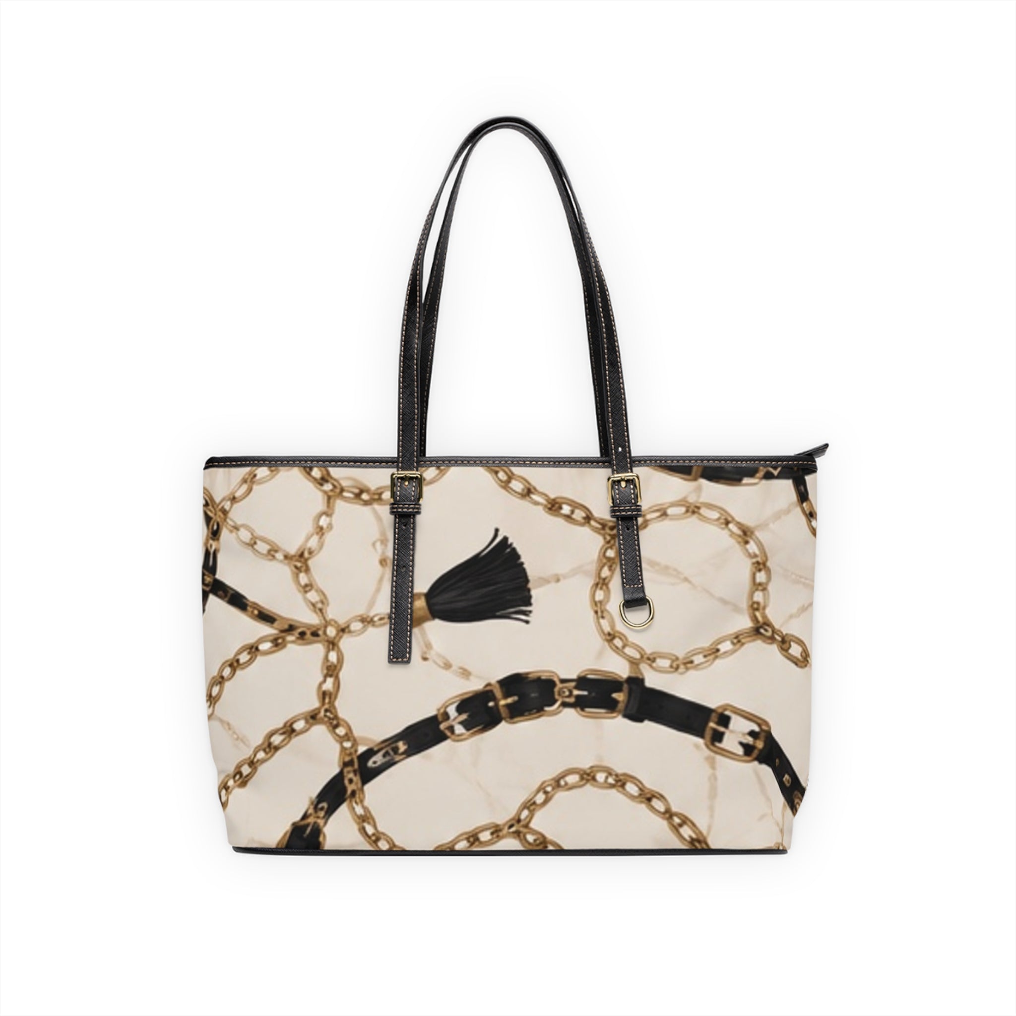 Chain Scarf PU Leather Shoulder Bag — Chic Tote with Decorative Chain