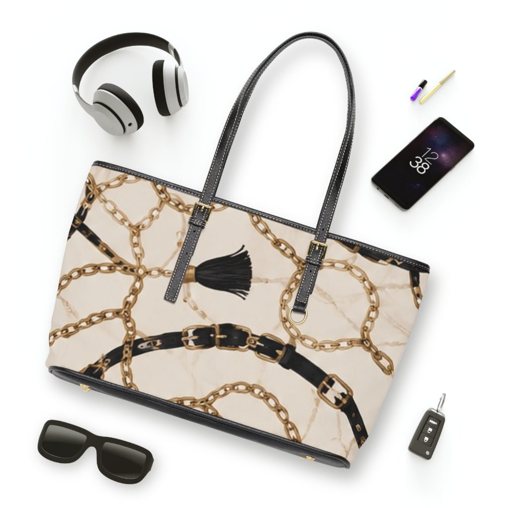 Chain Scarf PU Leather Shoulder Bag — Chic Tote with Decorative Chain