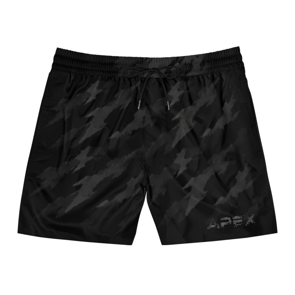 Men's Black Camo Swim Shorts — Mid-Length Quick-Dry Beach Trunks