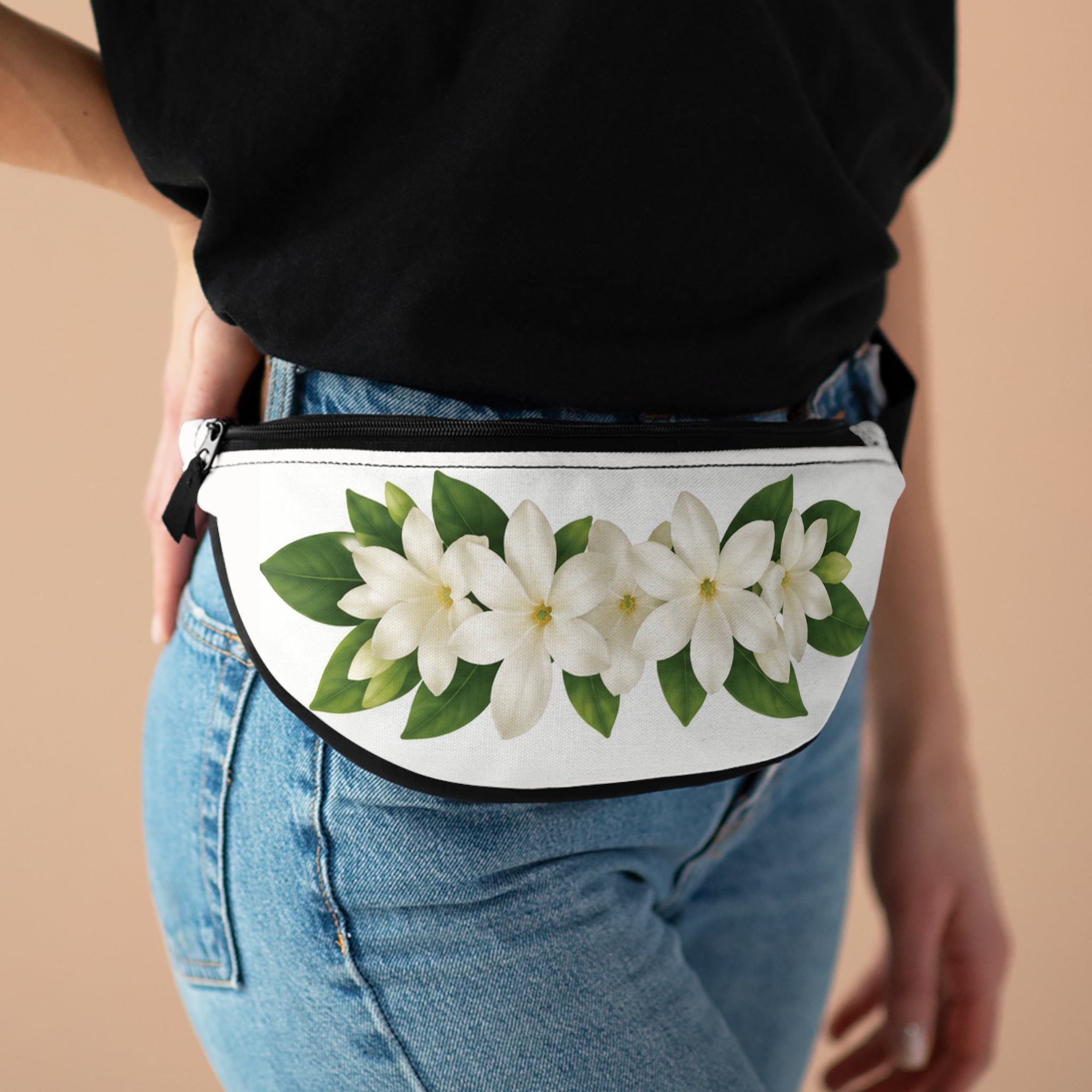 Fanny Pack — White Gardenia Floral Waist Bag