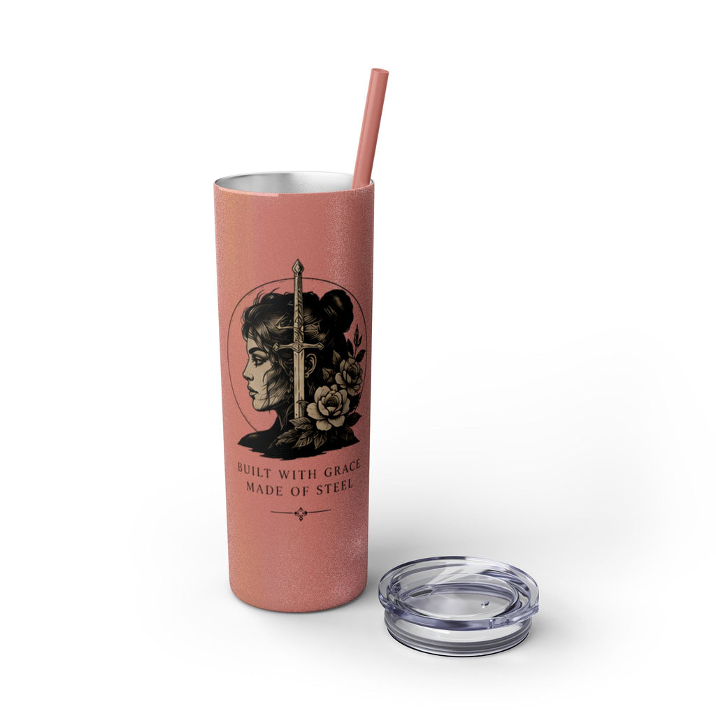 20oz Skinny Tumbler — “Built With Grace, Made of Steel” Warrior Woman Design