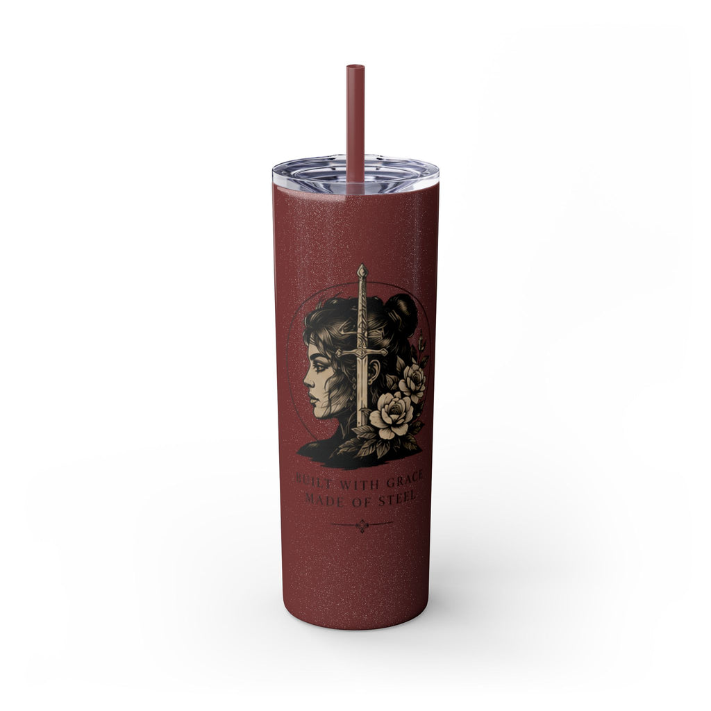 20oz Skinny Tumbler — “Built With Grace, Made of Steel” Warrior Woman Design