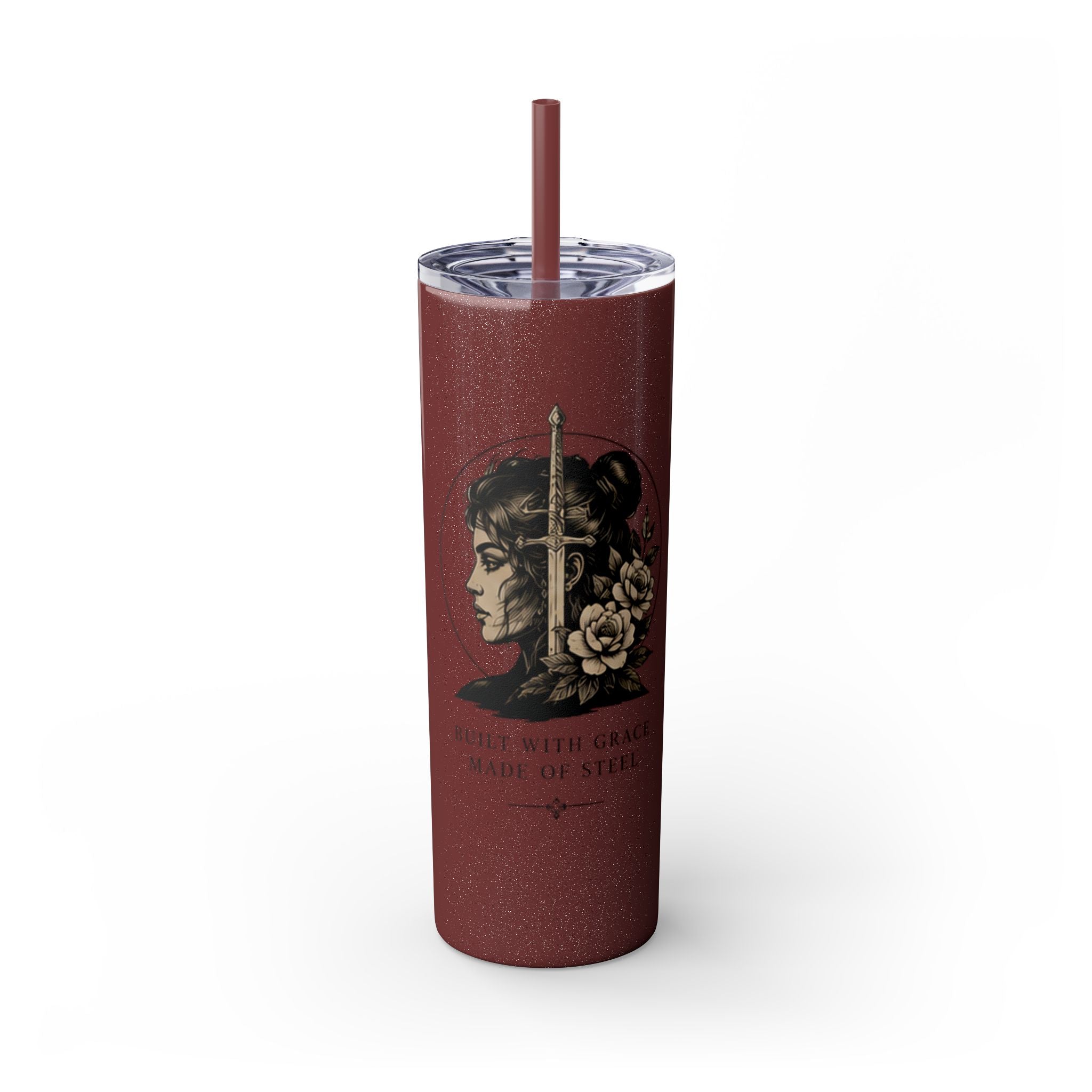 20oz Skinny Tumbler — “Built With Grace, Made of Steel” Warrior Woman Design