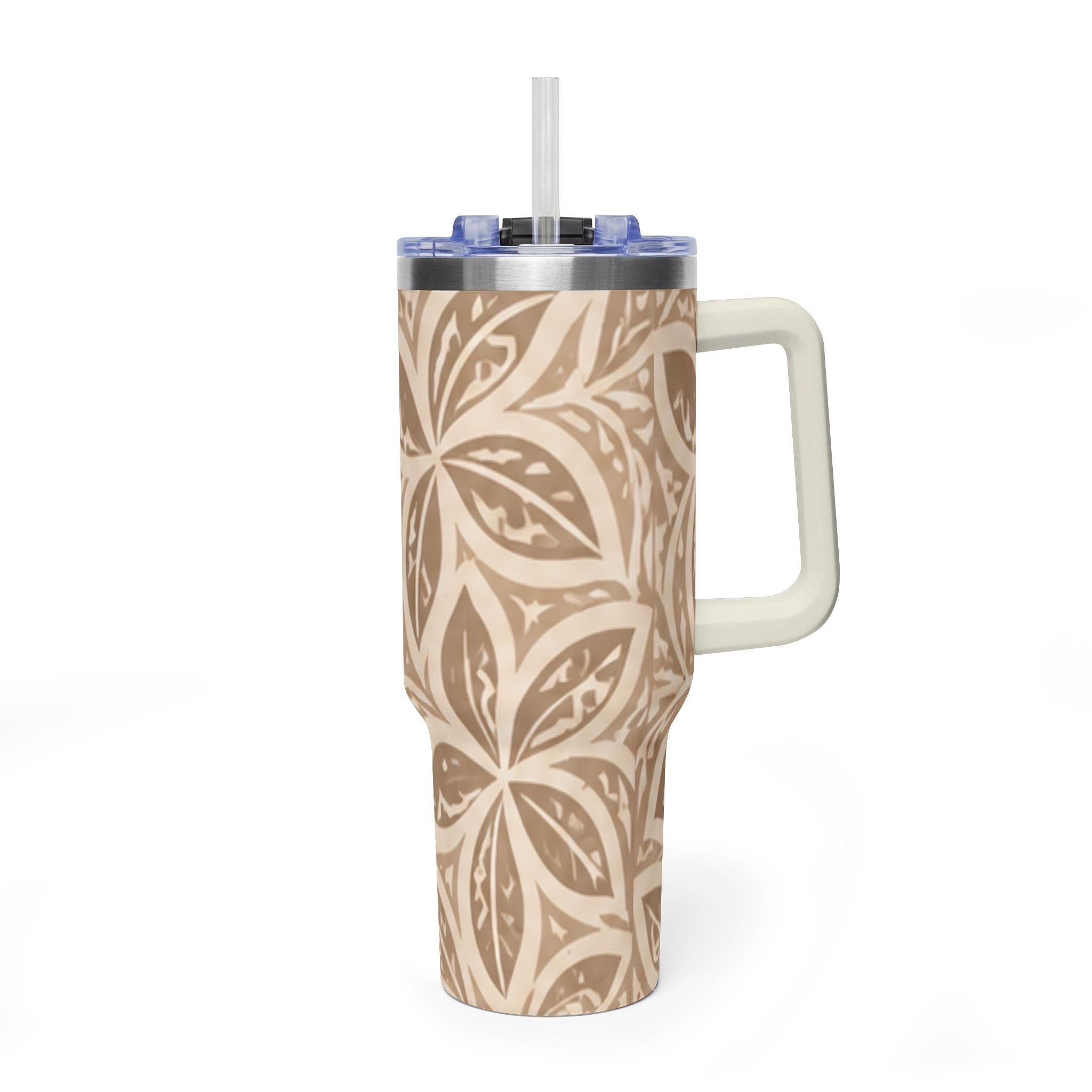 40oz Thermal Tumbler — Beige Floral Mandala Insulated Travel Cup
