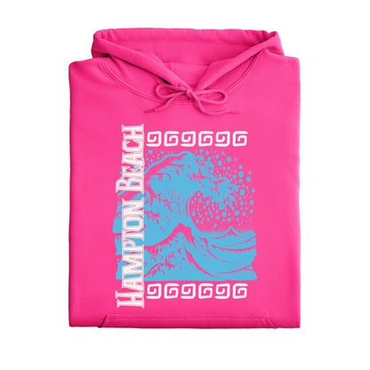 Hampton Beach Wave Graphic Hooded Sweatshirt - Retro Coastal Style