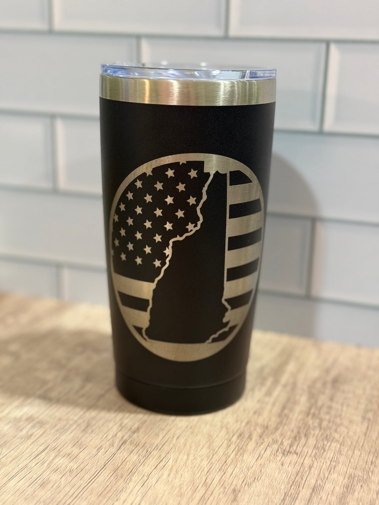 American Flag New Hampshire Outline Engraved 20oz Insulated Tumbler