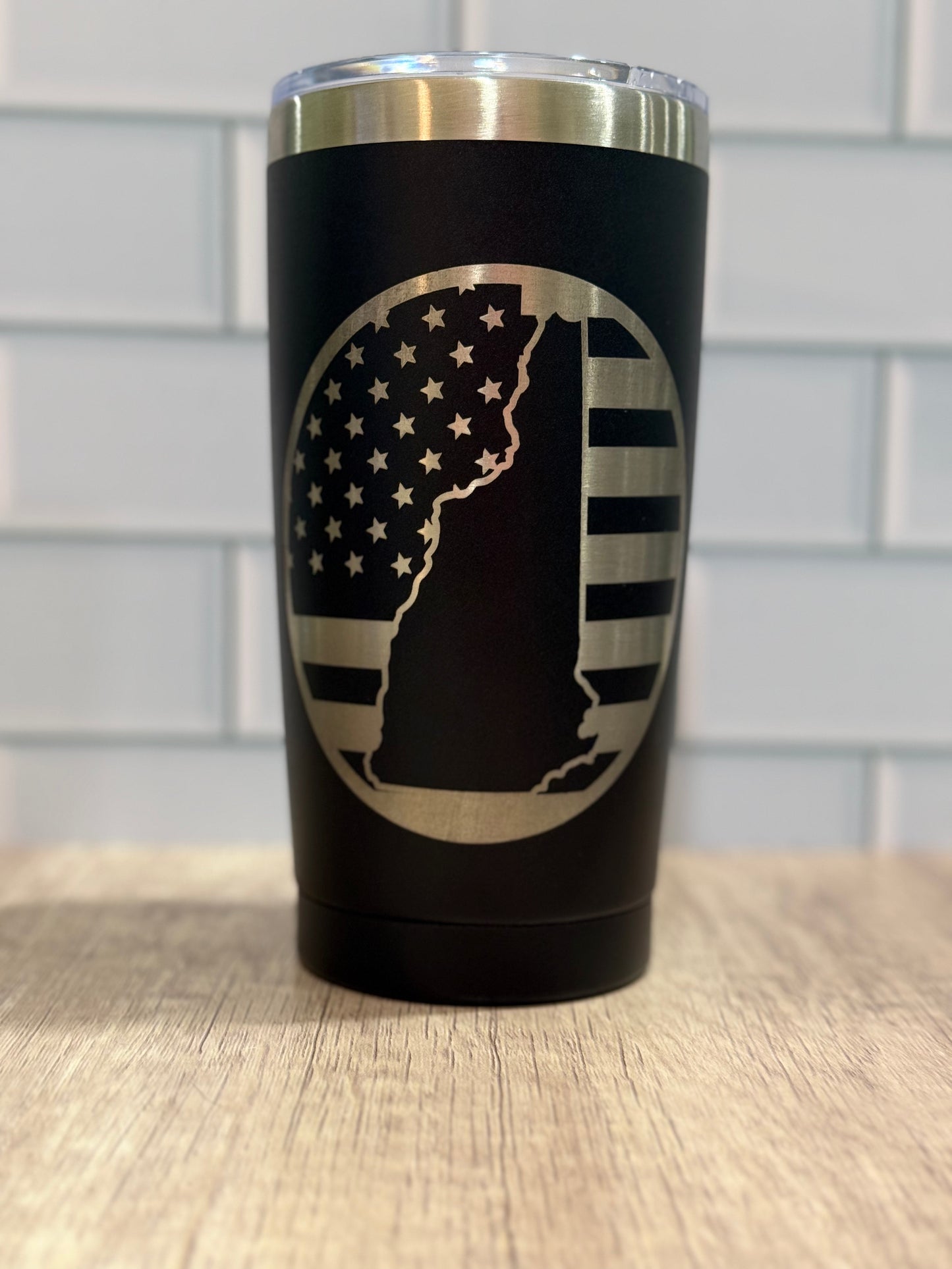 American Flag New Hampshire Outline Engraved 20oz Insulated Tumbler