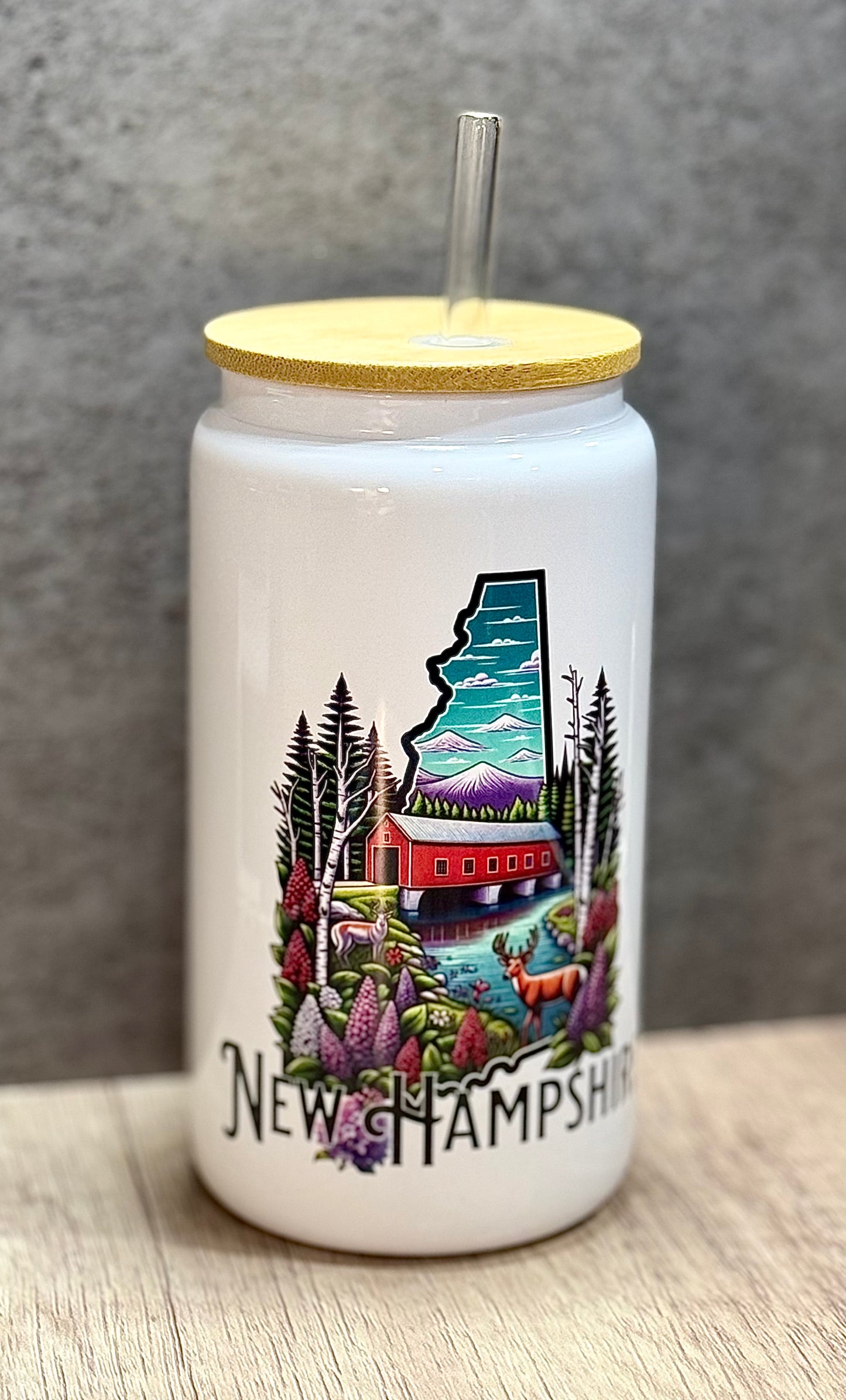 New Hampshire-Themed Glass Tumbler 16oz