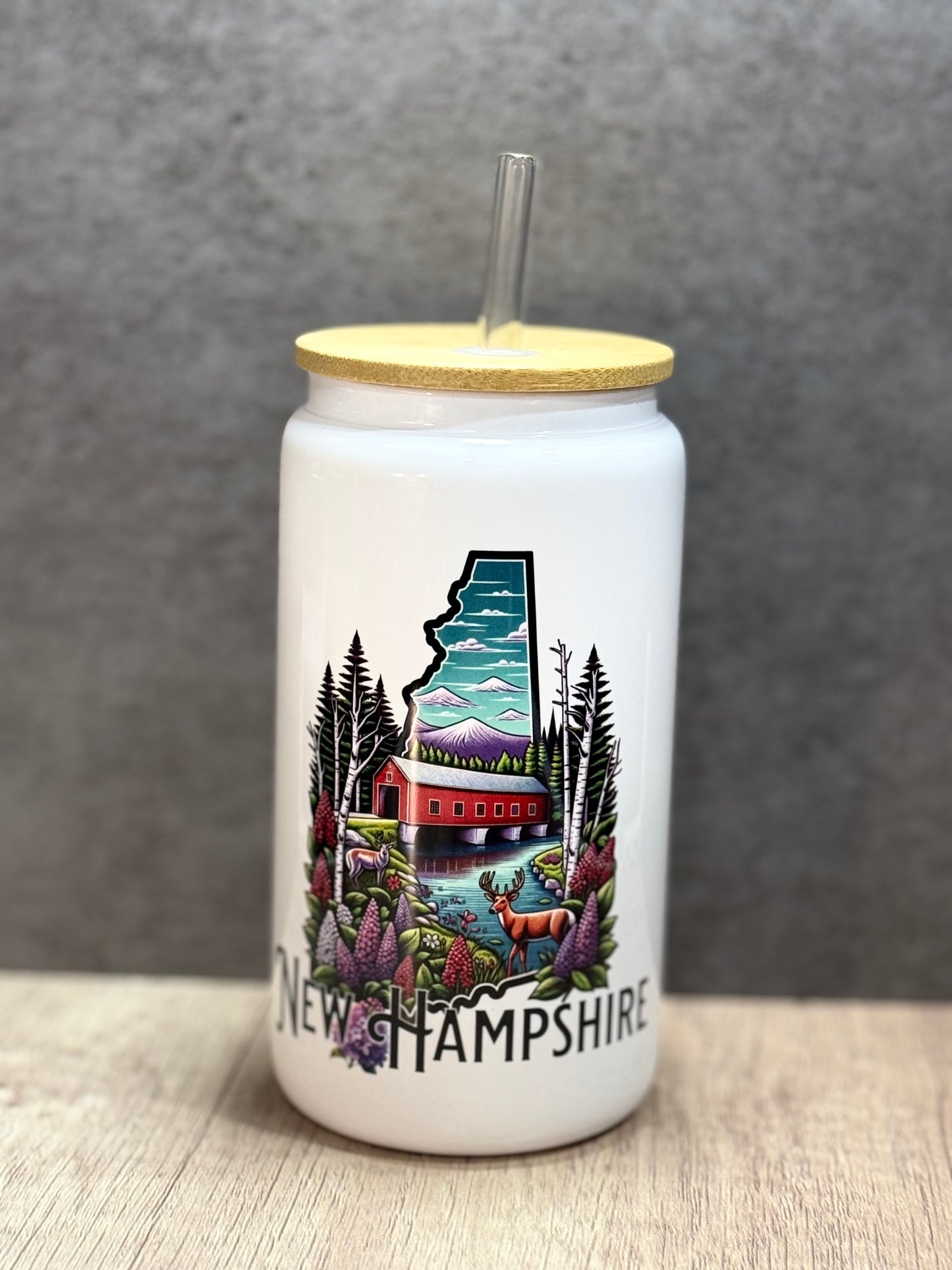 New Hampshire-Themed Glass Tumbler 16oz