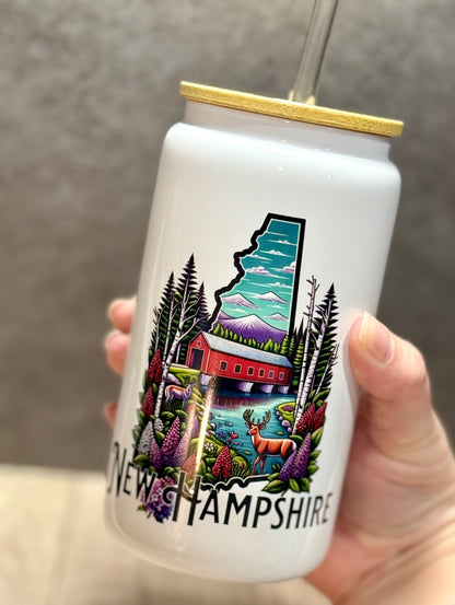 New Hampshire-Themed Glass Tumbler 16oz