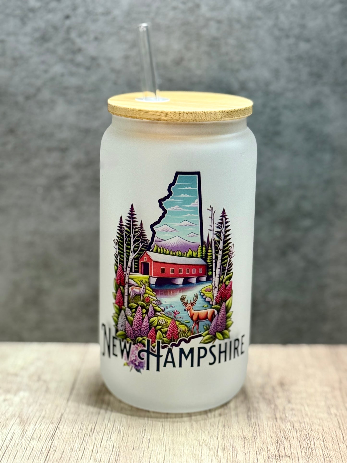 New Hampshire-Themed Glass Tumbler 16oz