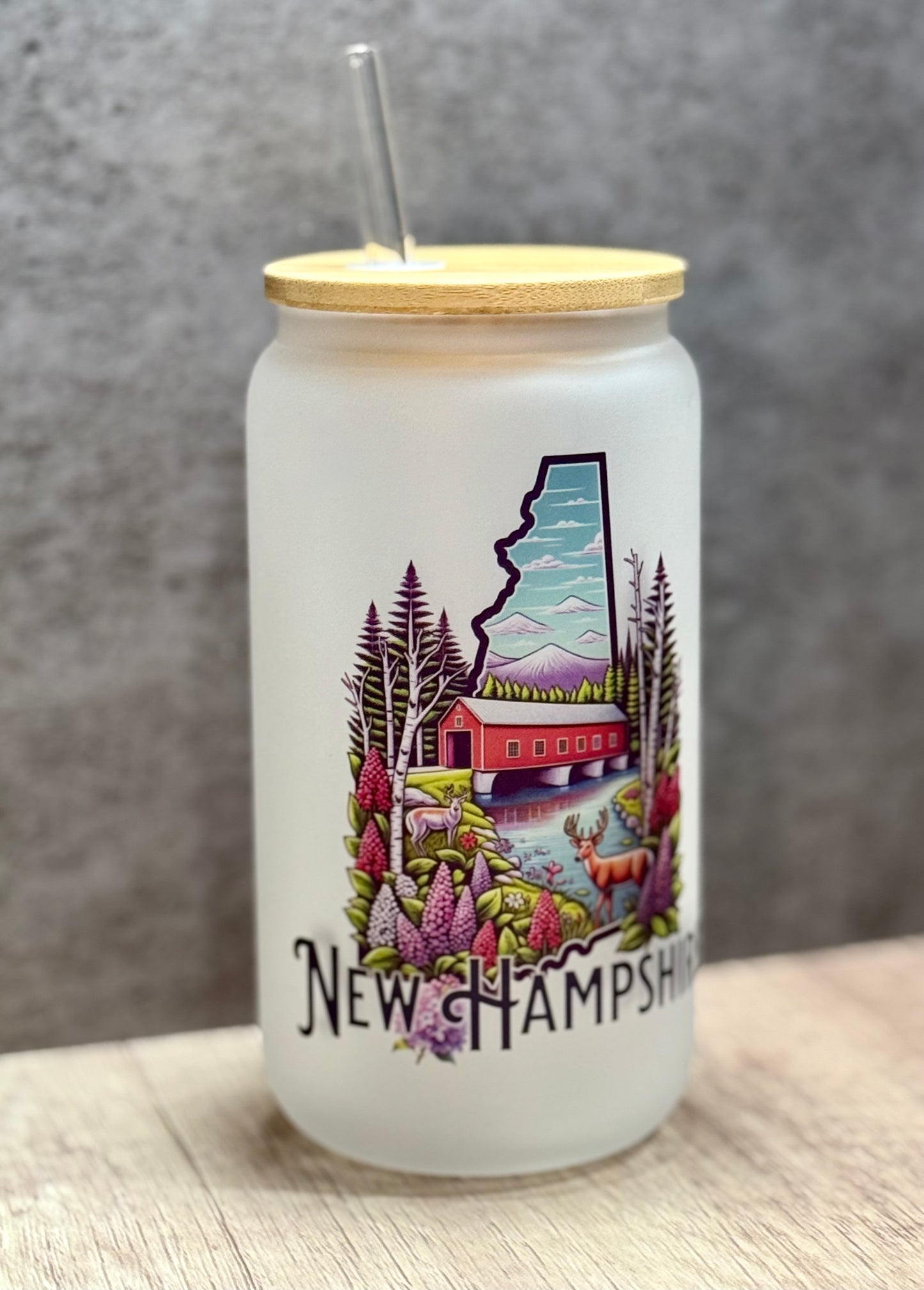 New Hampshire-Themed Glass Tumbler 16oz