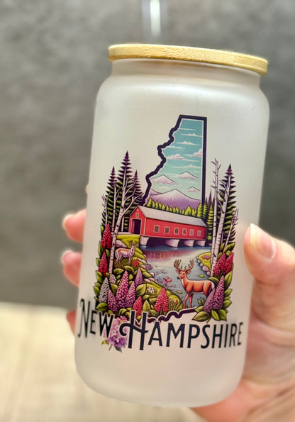 New Hampshire-Themed Glass Tumbler 16oz