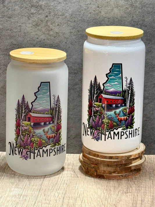 New Hampshire-Themed Glass Tumbler 16oz