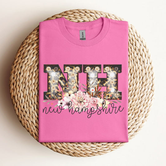 Leopard and Floral "NH" New Hampshire T-Shirt