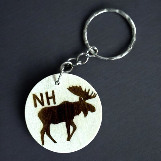 Engraved New Hampshire Moose Wooden Keychain – Rustic NH Souvenir