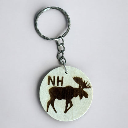 Engraved New Hampshire Moose Wooden Keychain – Rustic NH Souvenir