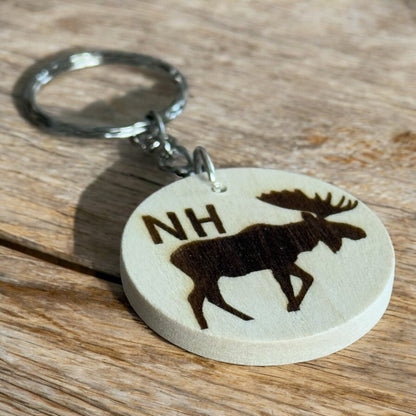 Engraved New Hampshire Moose Wooden Keychain – Rustic NH Souvenir