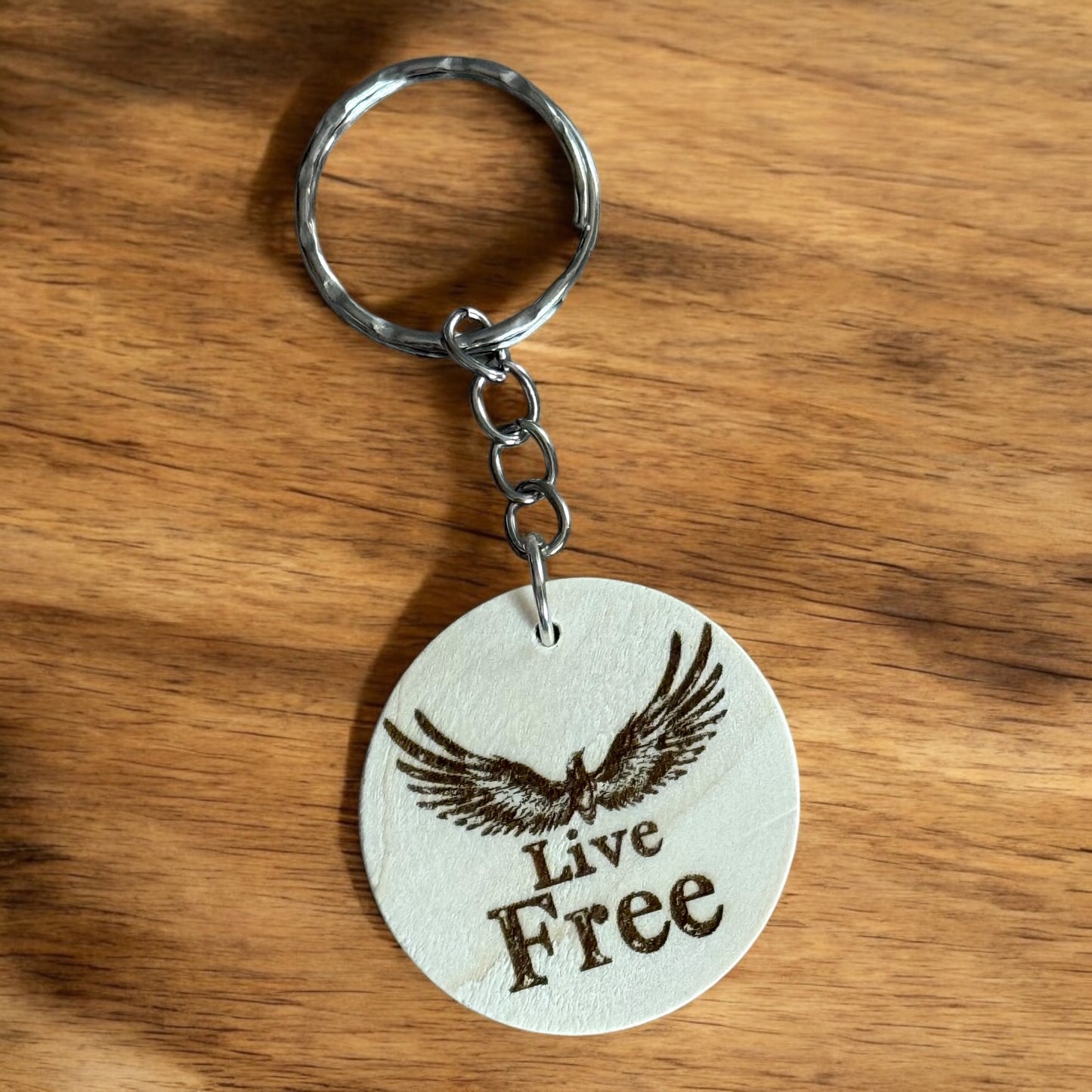 "Live Free" Engraved Wooden Keychain – New Hampshire Inspired