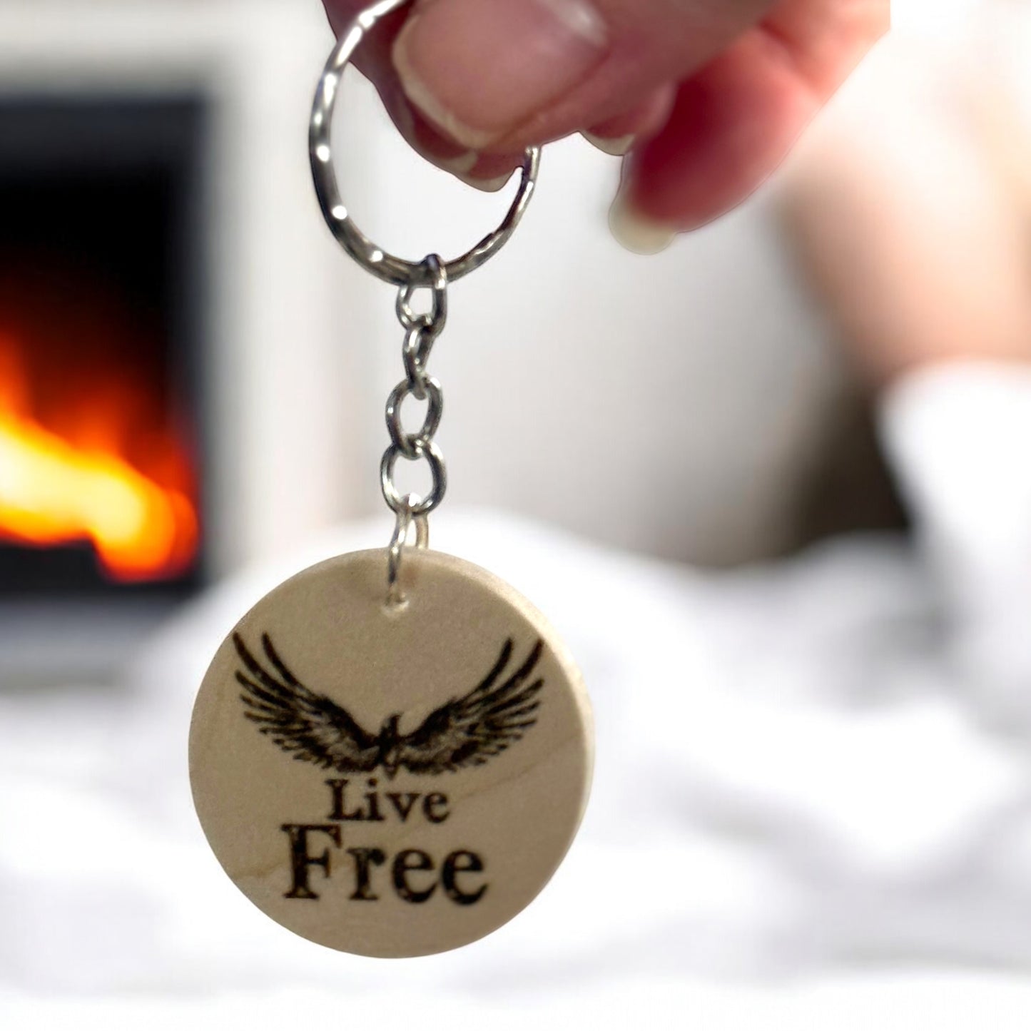 "Live Free" Engraved Wooden Keychain – New Hampshire Inspired