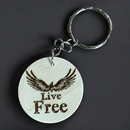 "Live Free" Engraved Wooden Keychain – New Hampshire Inspired