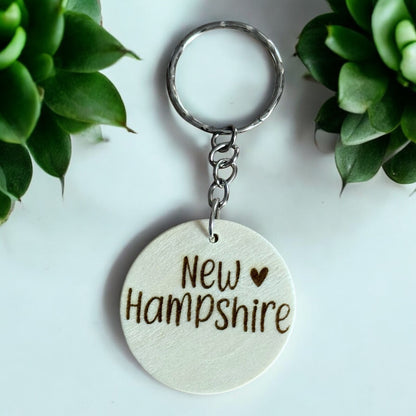 New Hampshire Love Engraved Wooden Keychain – Handmade Keepsake